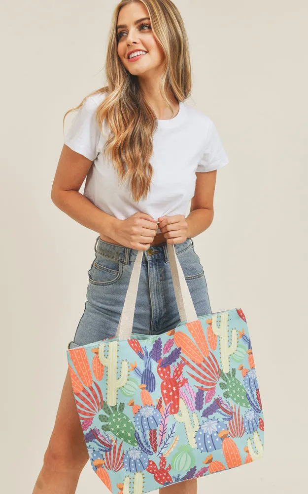 MB0135 Multi Color Cactus Pattern Tote Bag