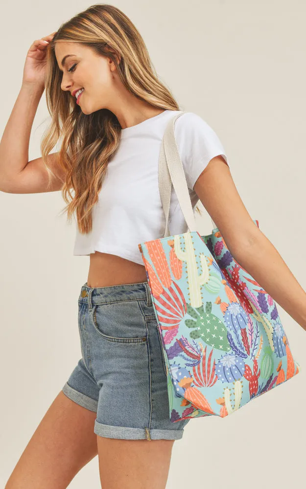 MB0135 Multi Color Cactus Pattern Tote Bag