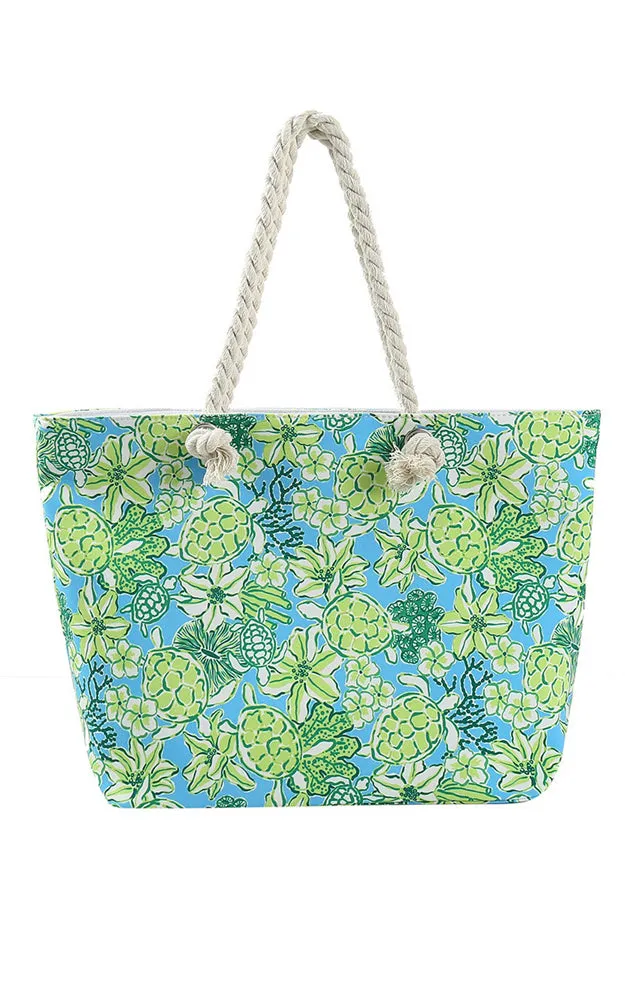 MB0223 HAND DRAWN TURTLE PRINT BEACH TOTE BAG
