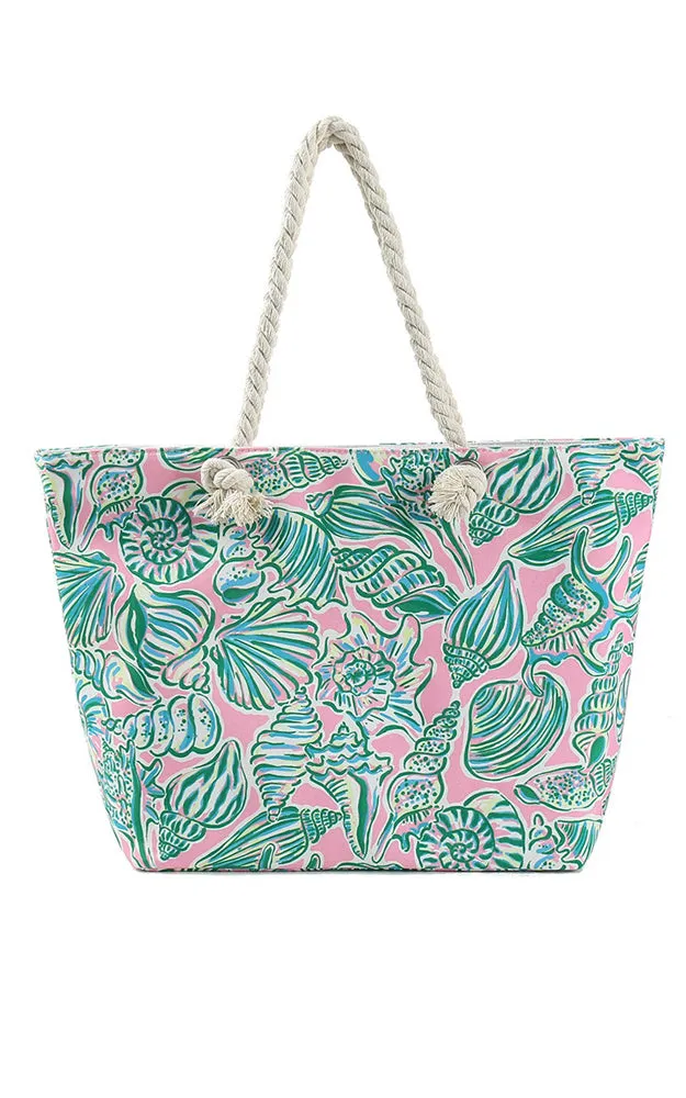 MB0226 HAND DRAWN SEA LIFE PRINT BEACH TOTE BAG