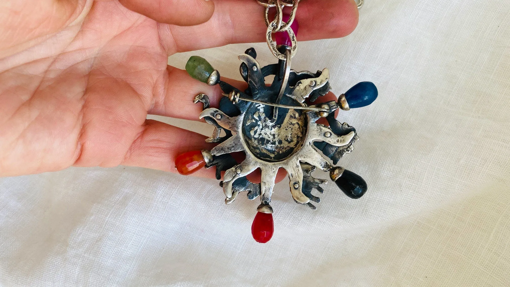 Oaxacan Silver Pendant and Sterling Silver Chain. The Sun. El Sol