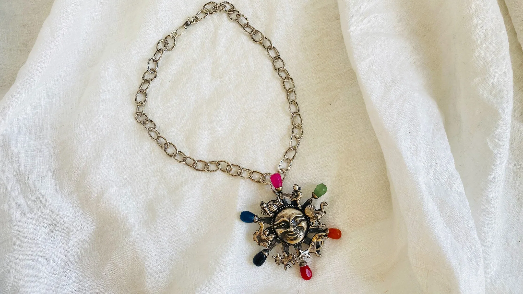 Oaxacan Silver Pendant and Sterling Silver Chain. The Sun. El Sol