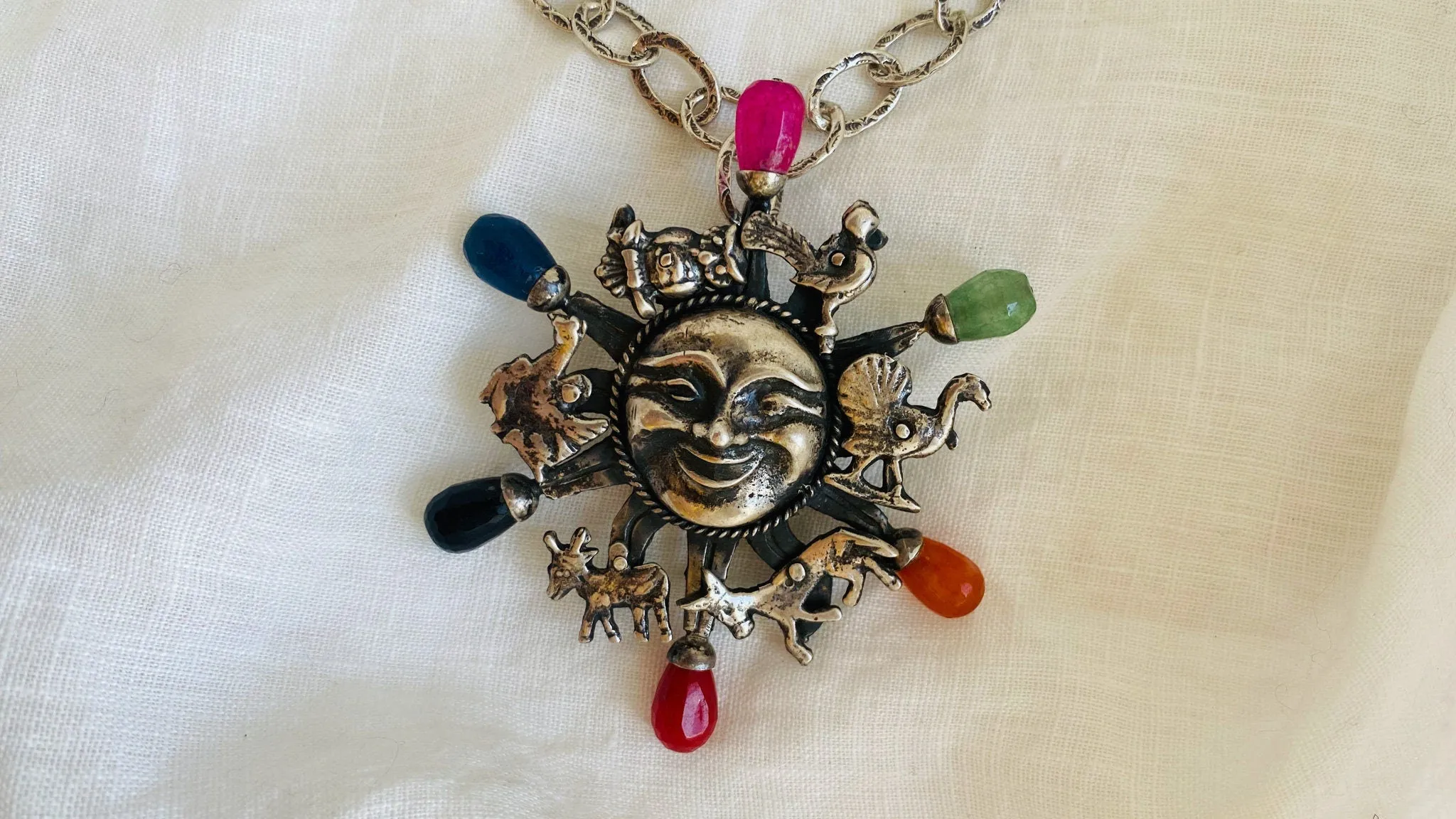 Oaxacan Silver Pendant and Sterling Silver Chain. The Sun. El Sol