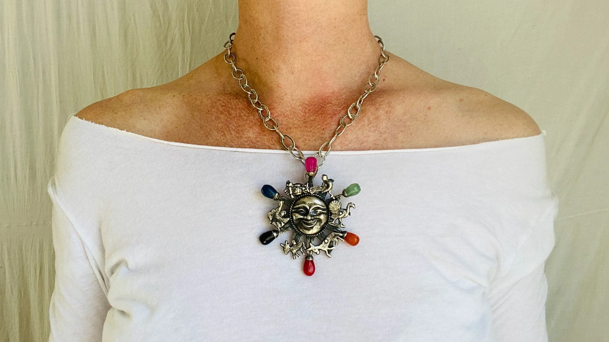 Oaxacan Silver Pendant and Sterling Silver Chain. The Sun. El Sol