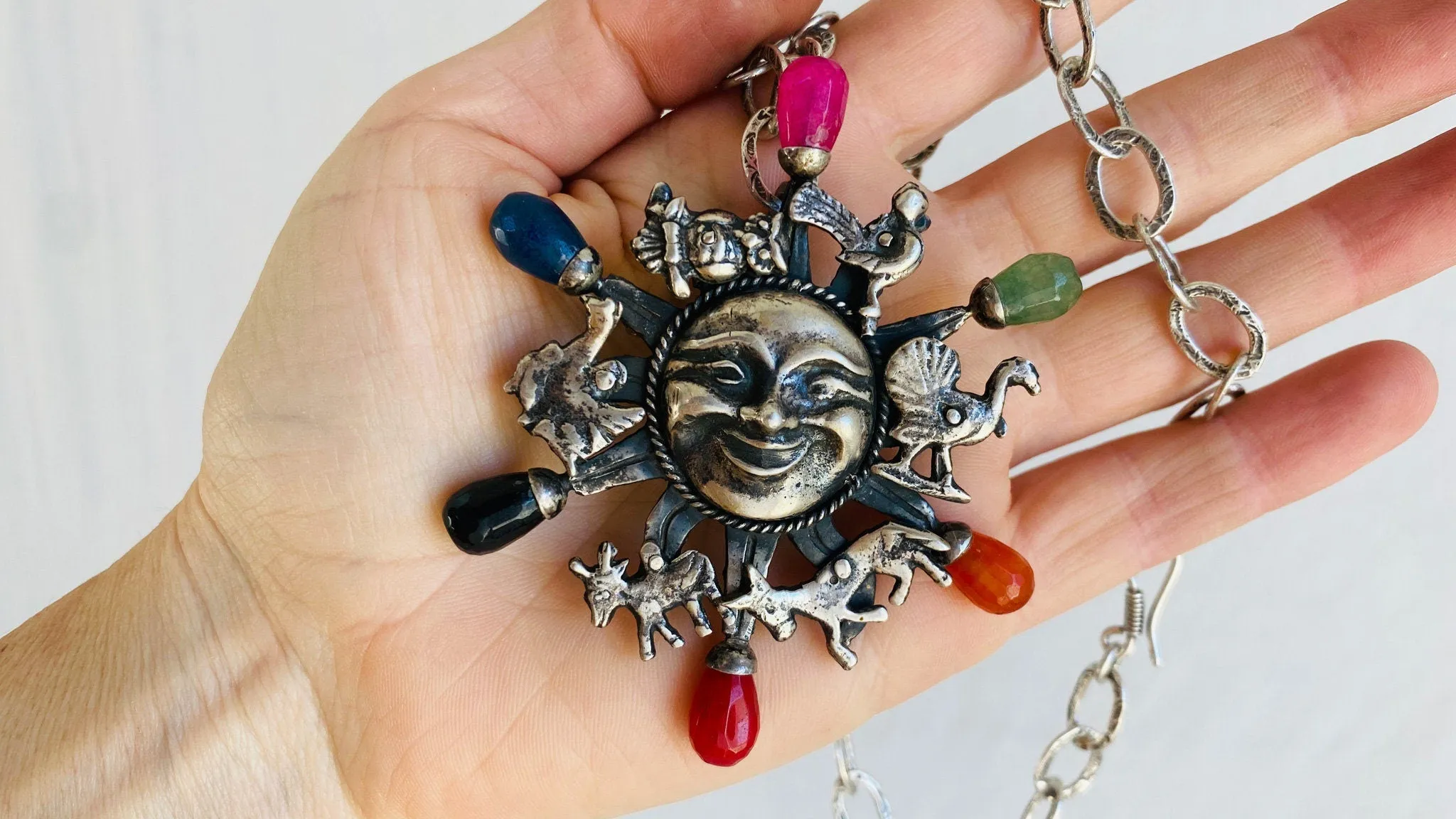 Oaxacan Silver Pendant and Sterling Silver Chain. The Sun. El Sol