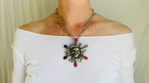 Oaxacan Silver Pendant and Sterling Silver Chain. The Sun. El Sol