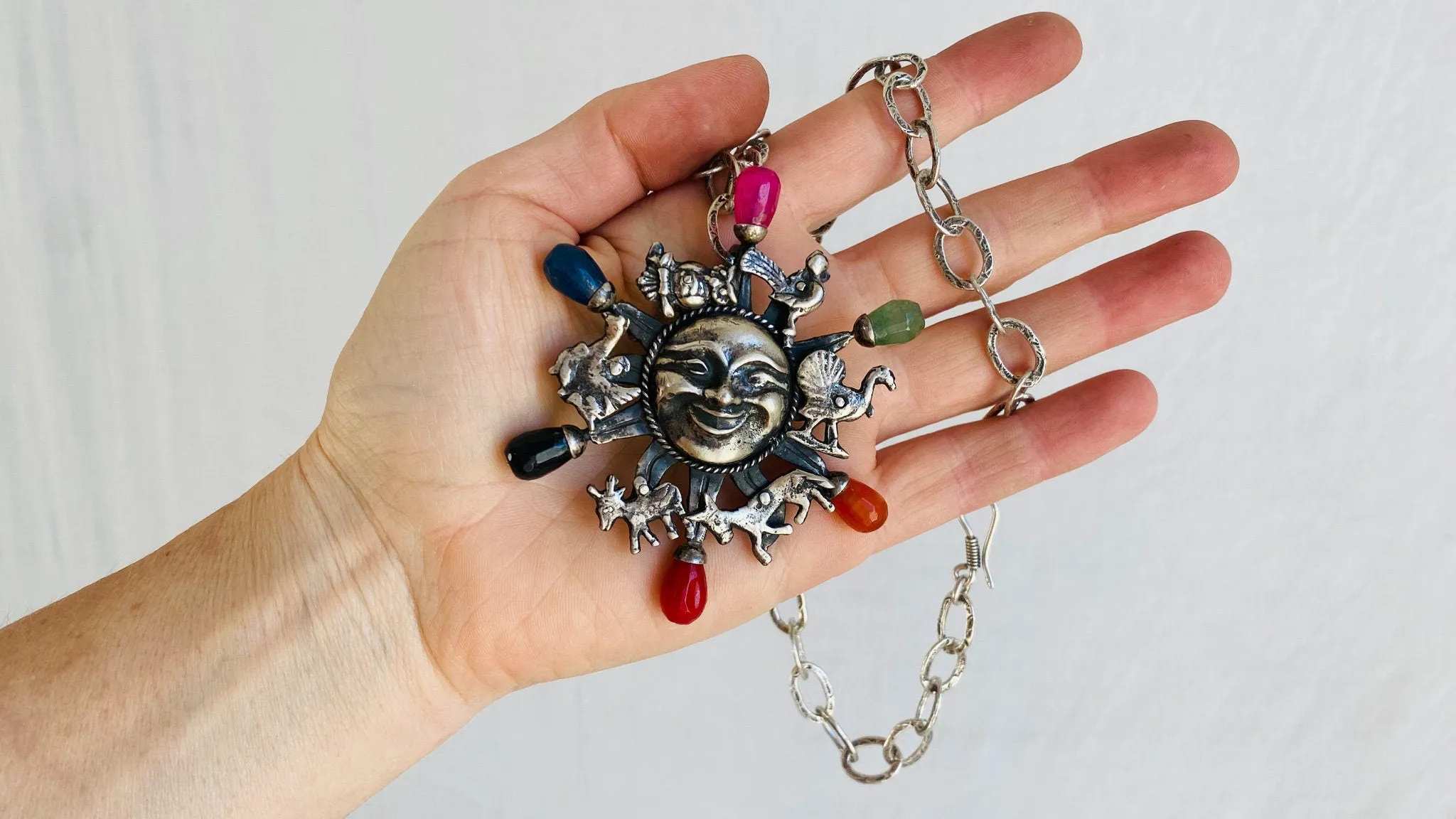 Oaxacan Silver Pendant and Sterling Silver Chain. The Sun. El Sol