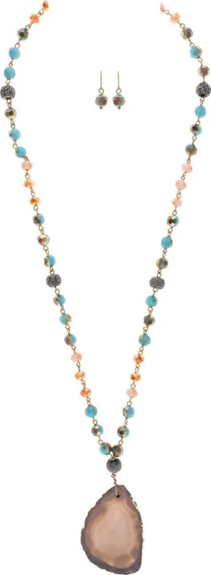 Rain Jewelry Gold Bead Chain Agate Slice Necklace Set