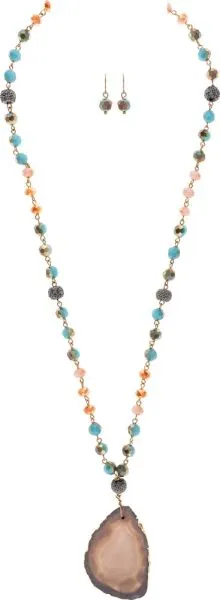 Rain Jewelry Gold Bead Chain Agate Slice Necklace Set