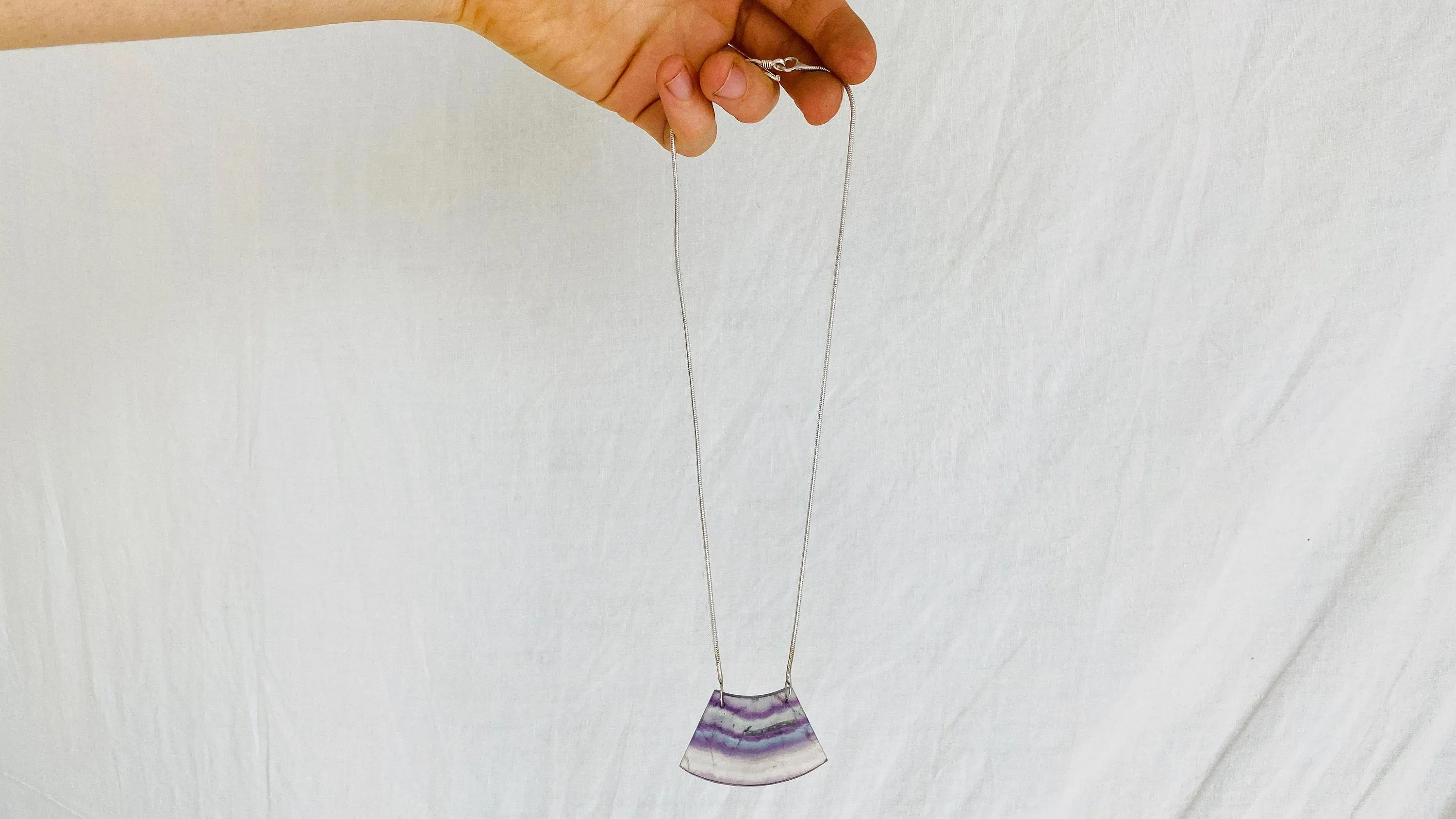 Rainbow Fluorite and Silver Pendant Necklace. Snake Chain