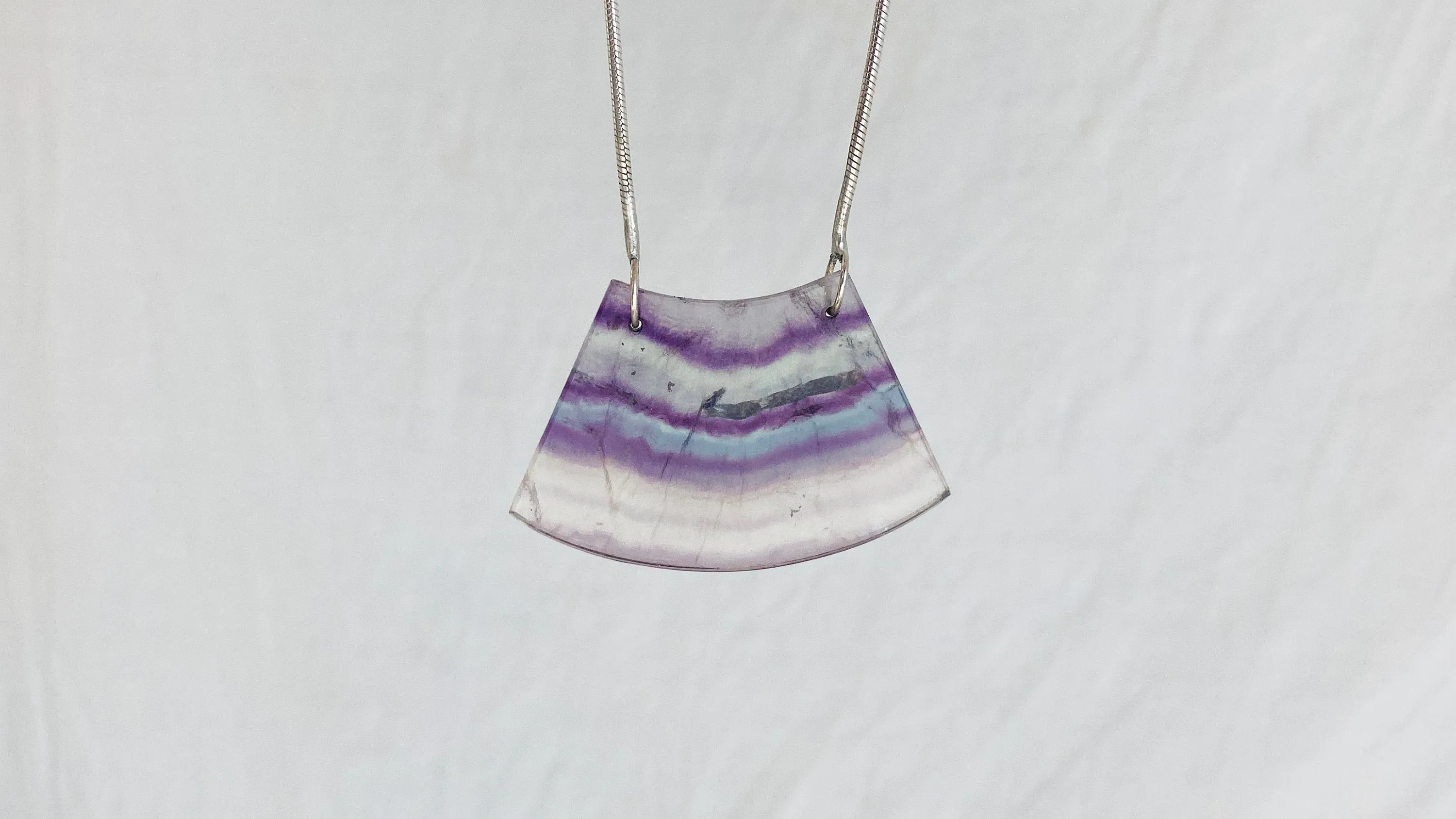 Rainbow Fluorite and Silver Pendant Necklace. Snake Chain