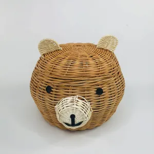 Rattan storage basket with lid bear nursery decoration