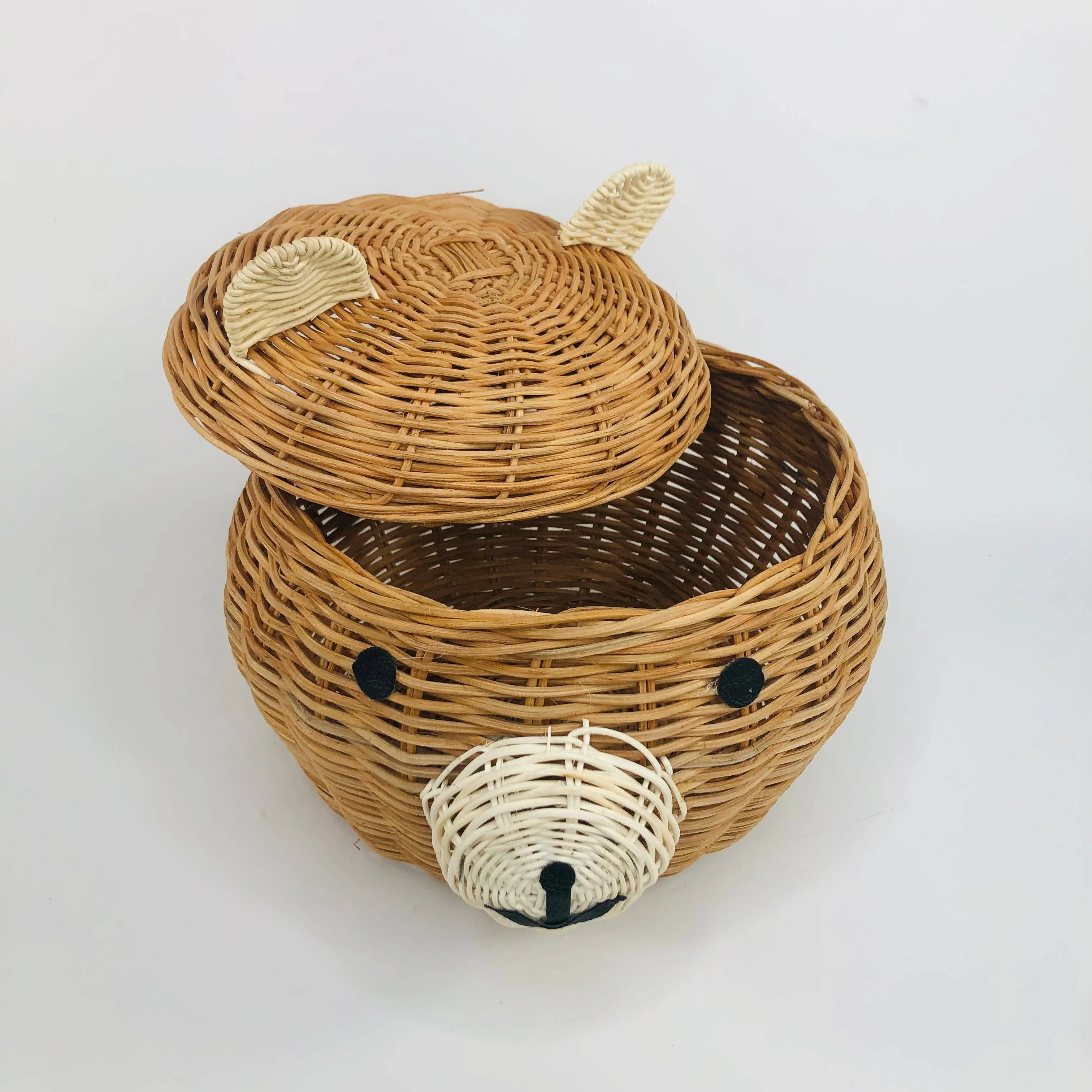 Rattan storage basket with lid bear nursery decoration