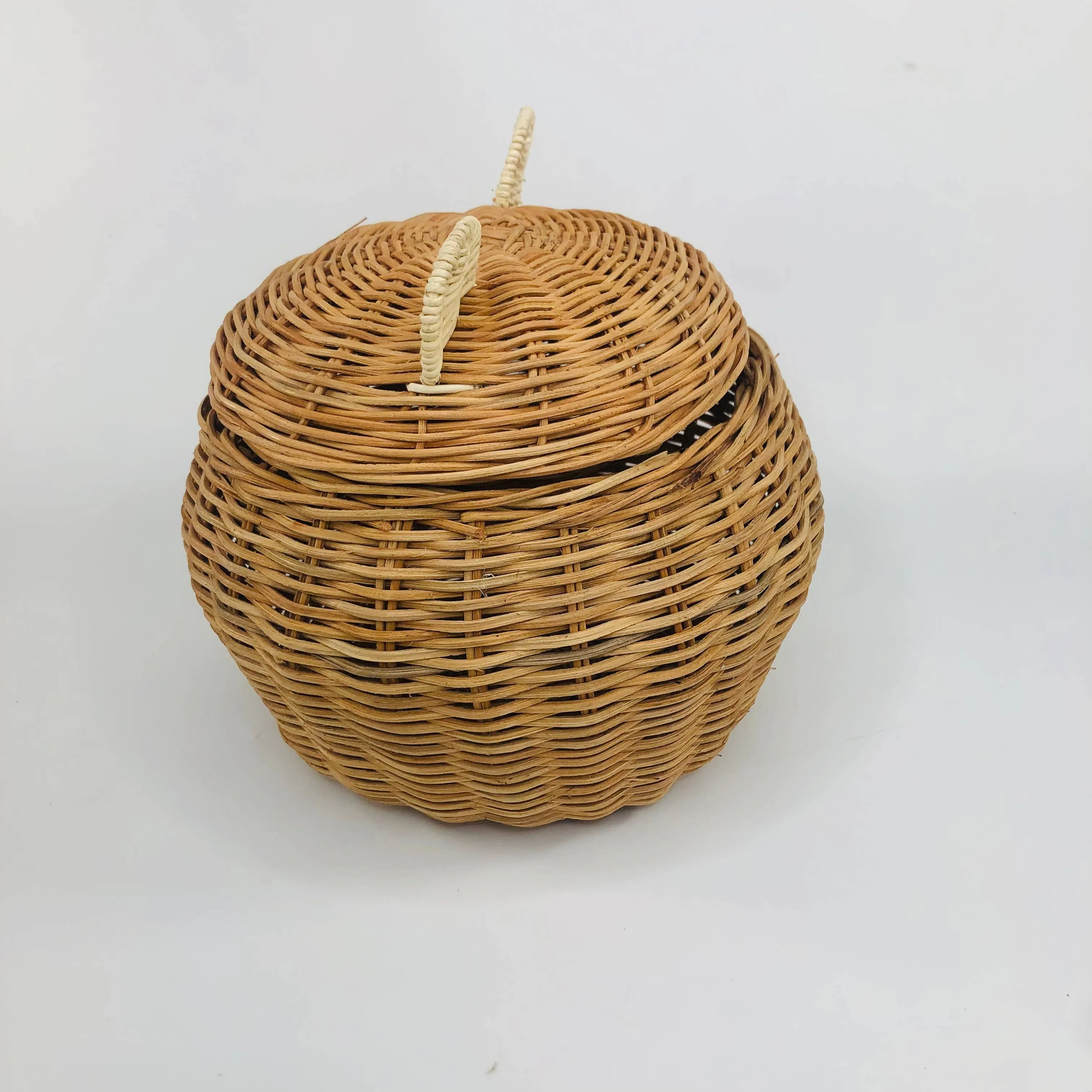 Rattan storage basket with lid bear nursery decoration