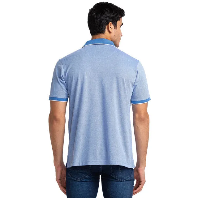 Raymond Men Blue Contemporary Fit Structured Solid T-Shirt