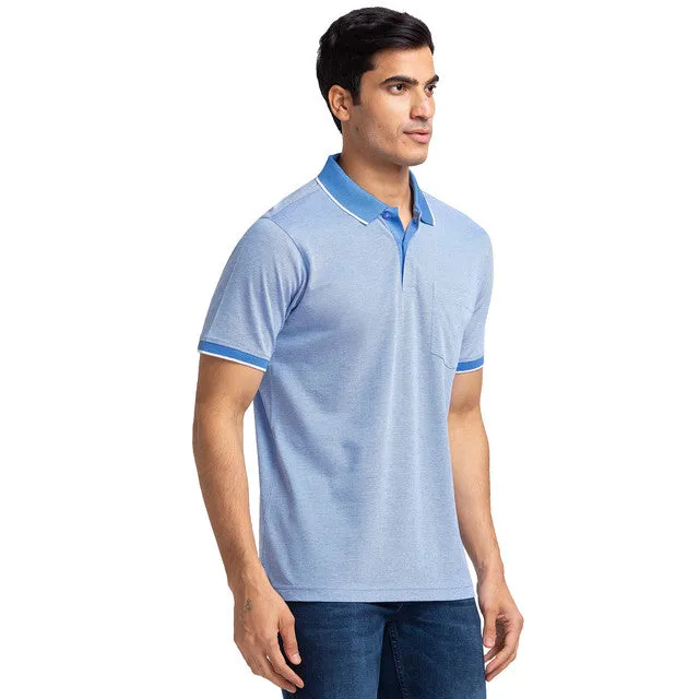 Raymond Men Blue Contemporary Fit Structured Solid T-Shirt