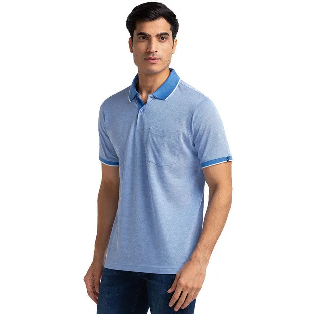 Raymond Men Blue Contemporary Fit Structured Solid T-Shirt