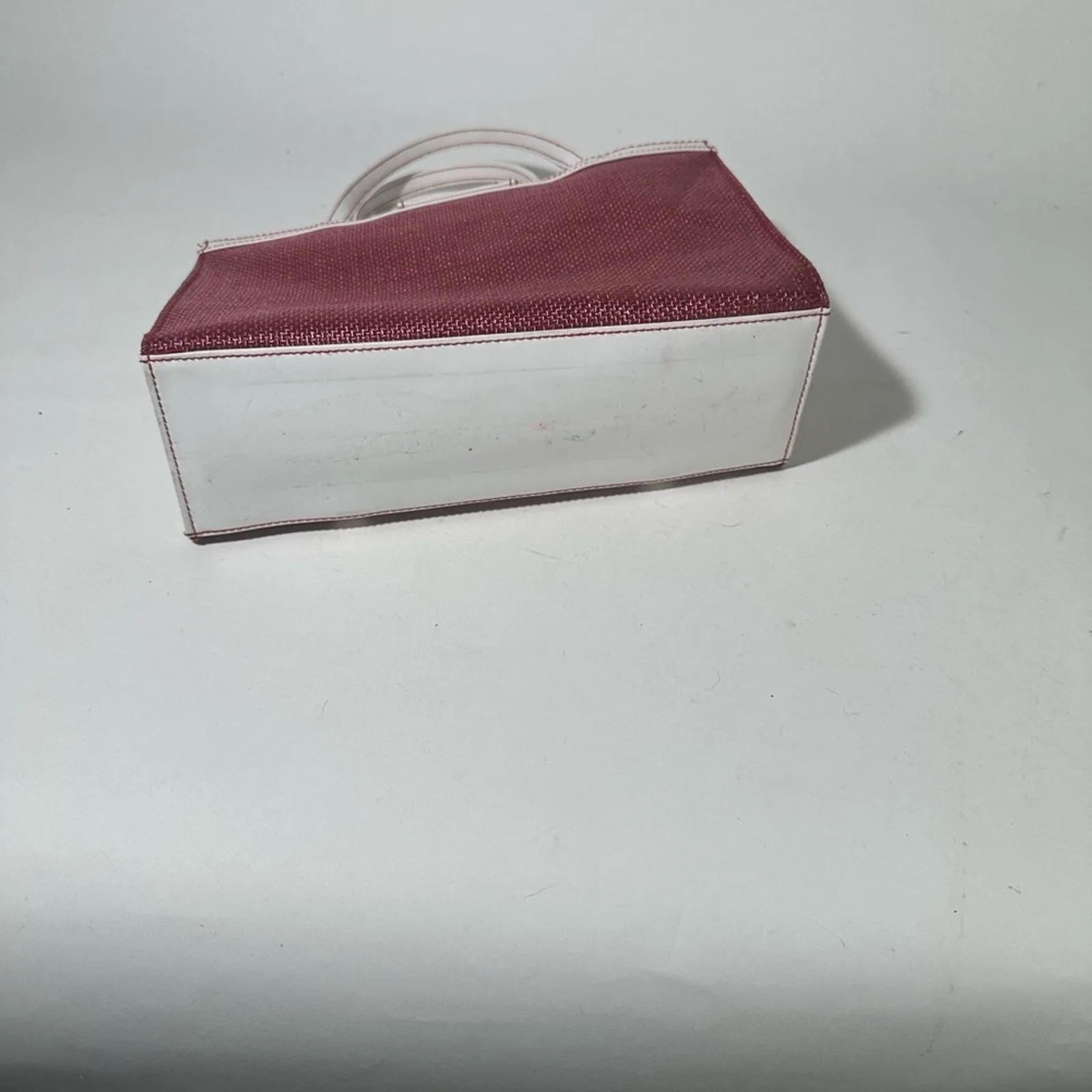 Red and White Structured Tote with Geometric Design