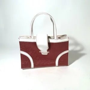 Red and White Structured Tote with Geometric Design