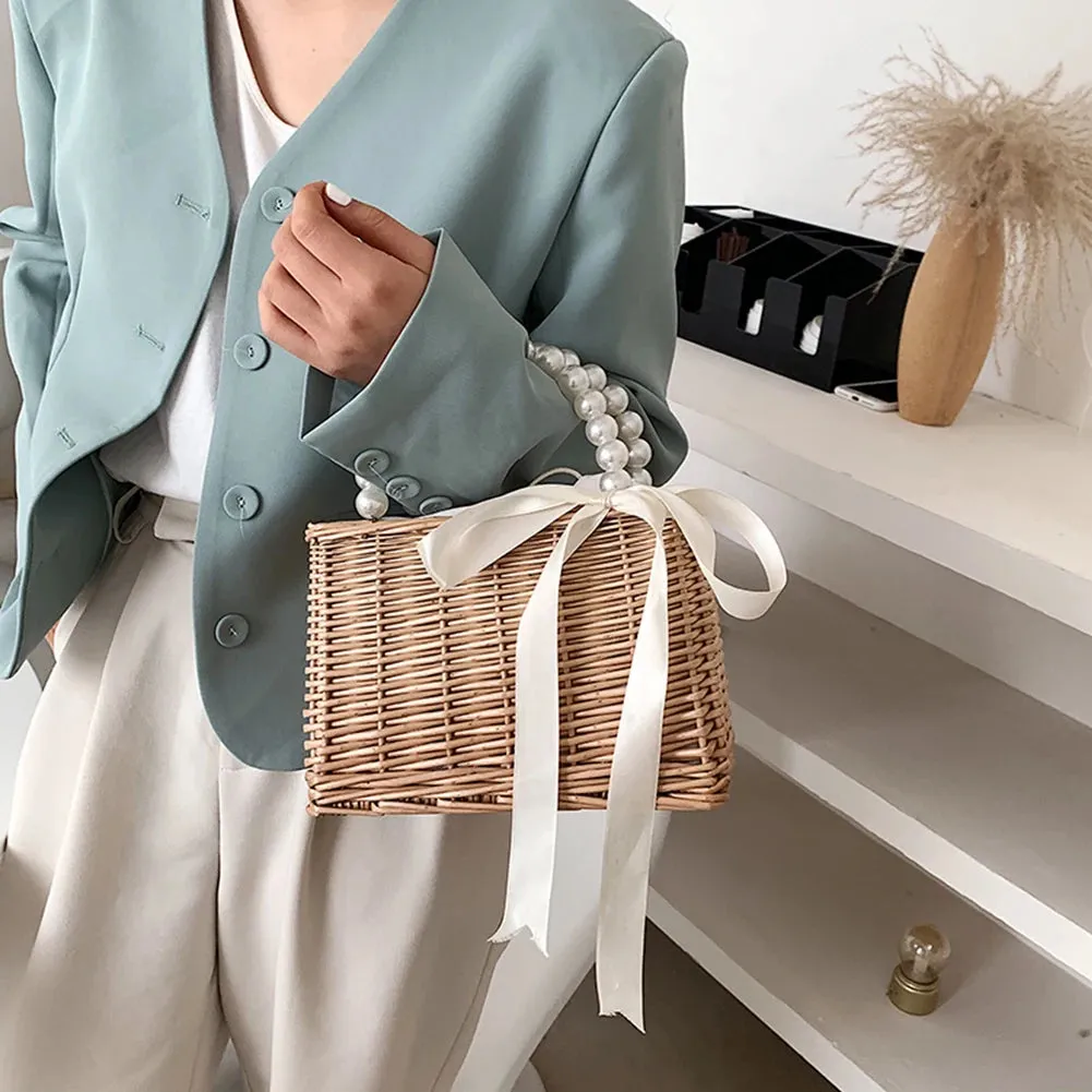 Sohiwoo Straw Bags Women's Beach Bag Trend Summer Bohemian Luxury Designer Handbags Purses Rattan Handmade Picnic Basket Sac Femme
