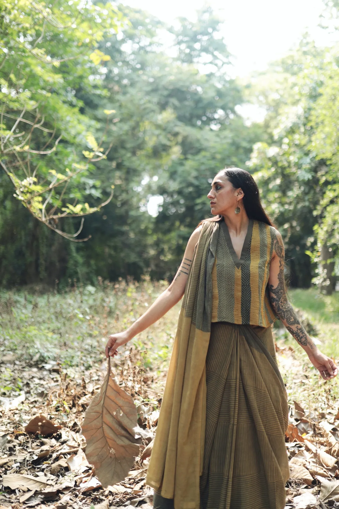 Stripe Play Ochre Clay sari