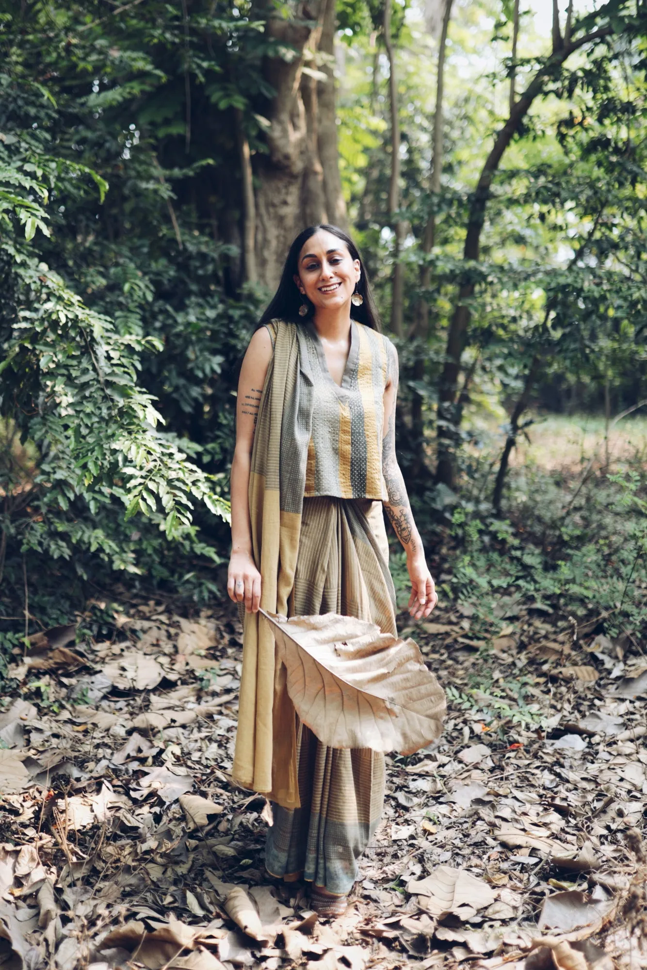 Stripe Play Ochre Clay sari