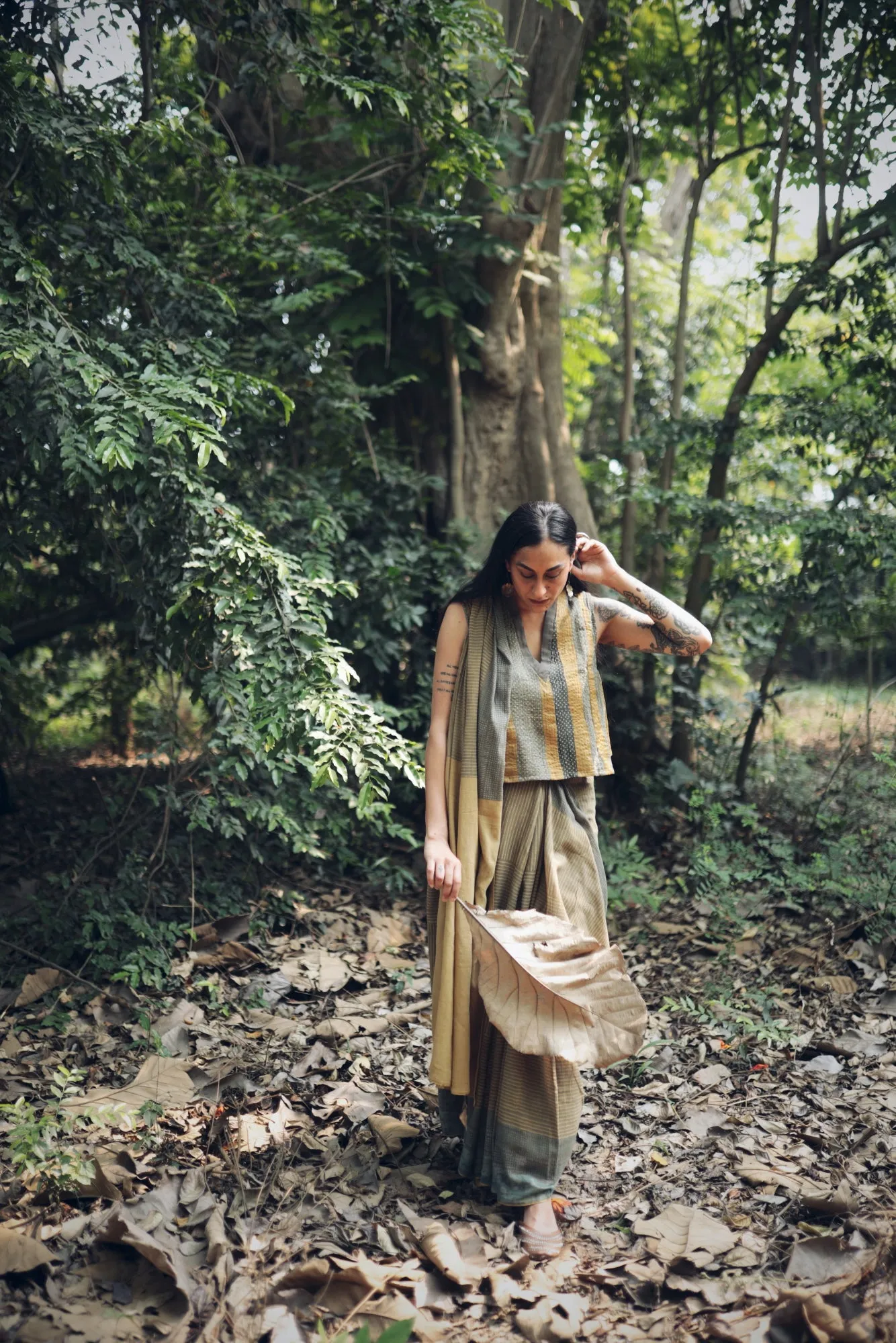 Stripe Play Ochre Clay sari