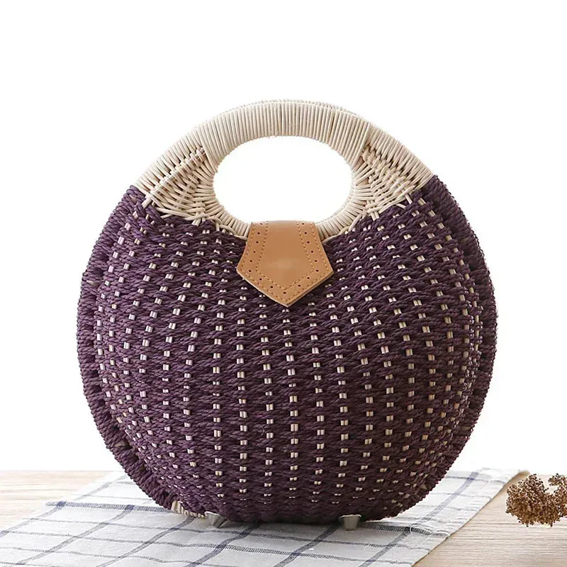 TAVIMART  -  Fashion Holiday Shell Handbags Personality Cute Rattan Bag Handmade Rattan Woven Women Beach Bag Casual Kawaii Small Round Tote
