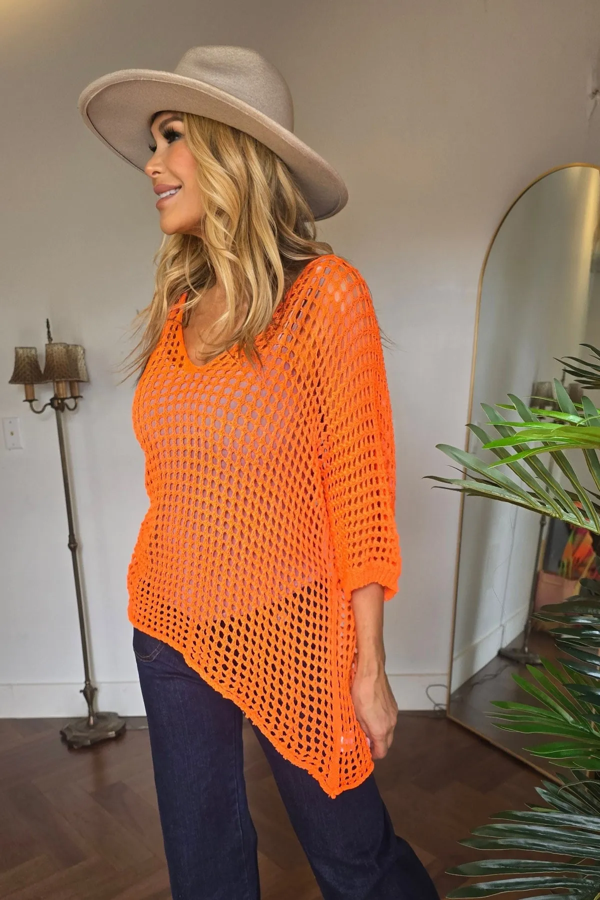 V-Neck Crochet Sweater
