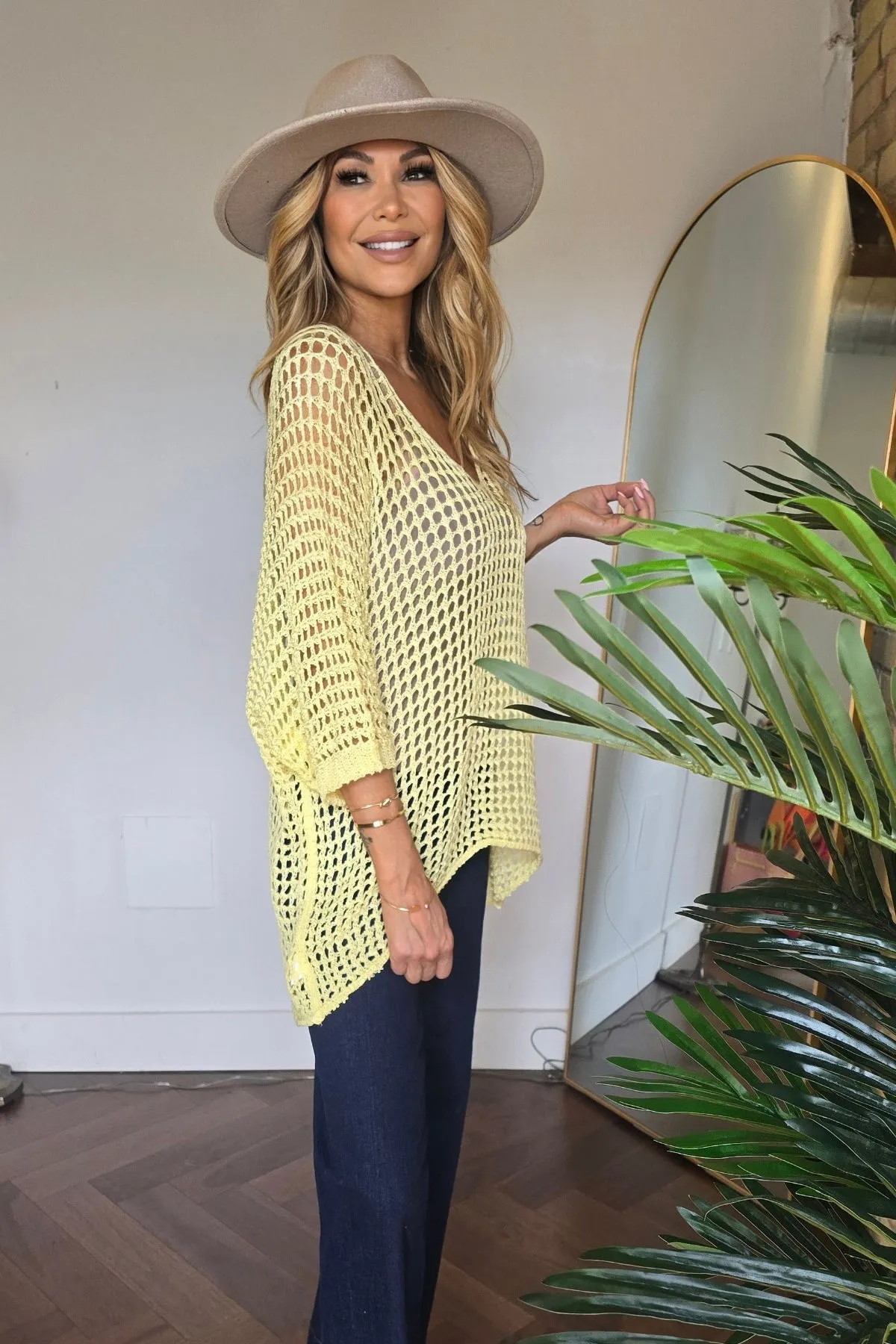 V-Neck Crochet Sweater