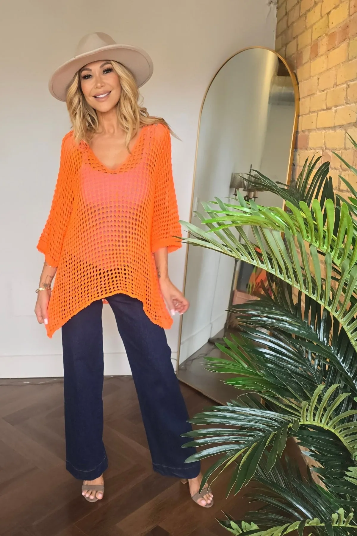 V-Neck Crochet Sweater