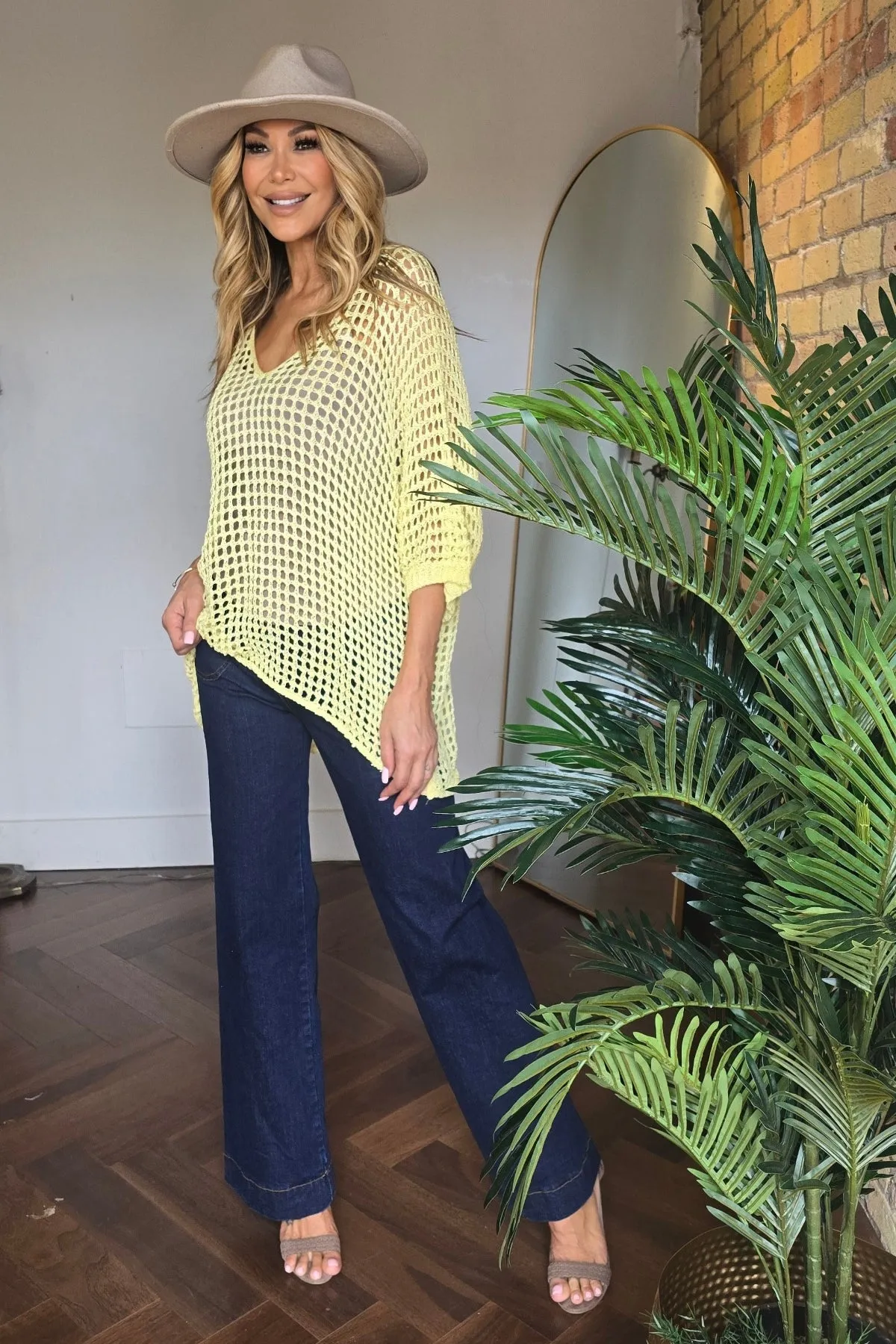 V-Neck Crochet Sweater