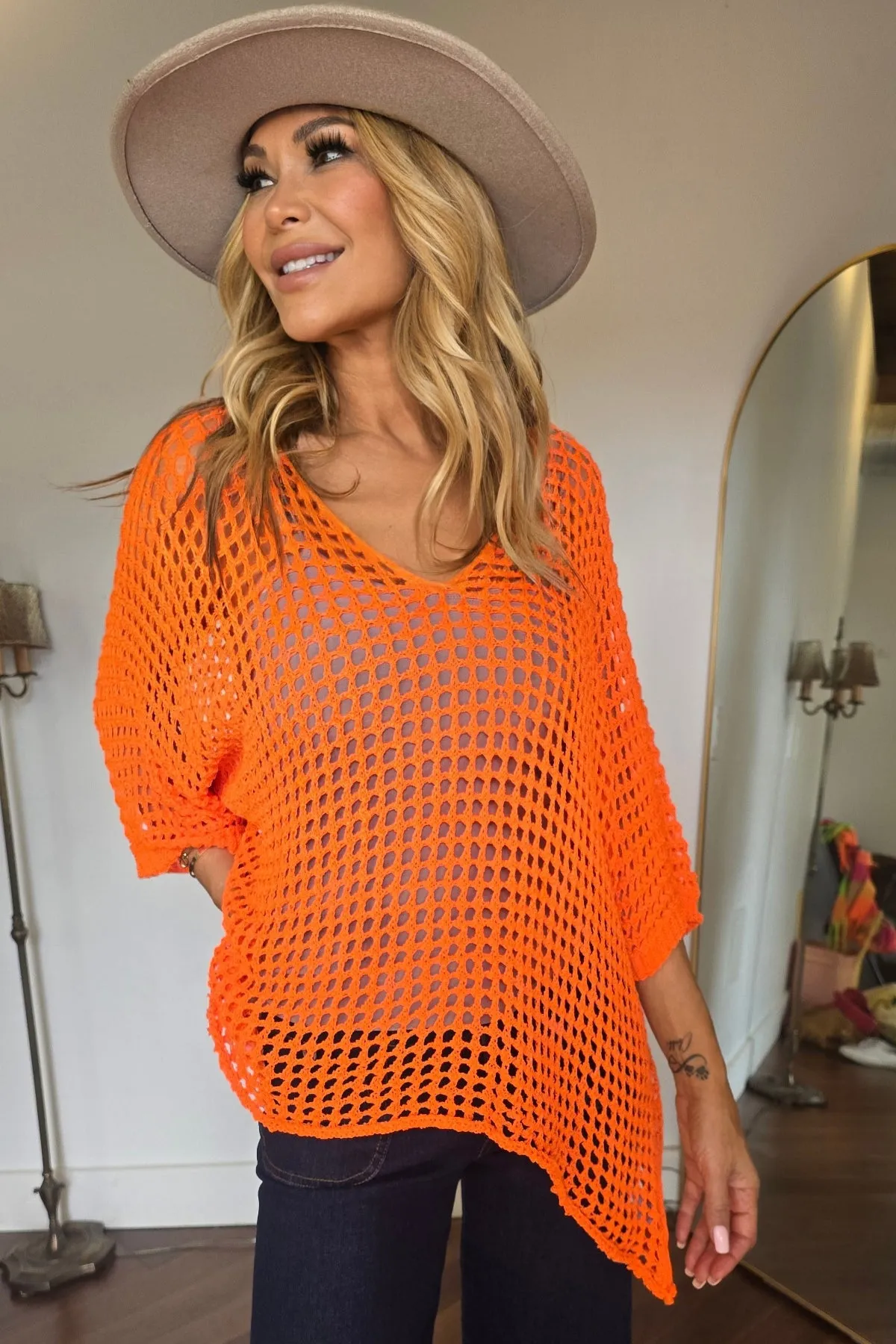 V-Neck Crochet Sweater