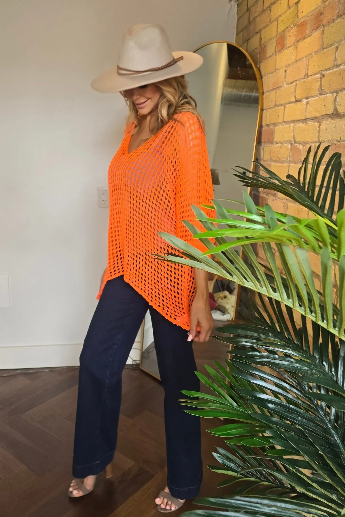 V-Neck Crochet Sweater