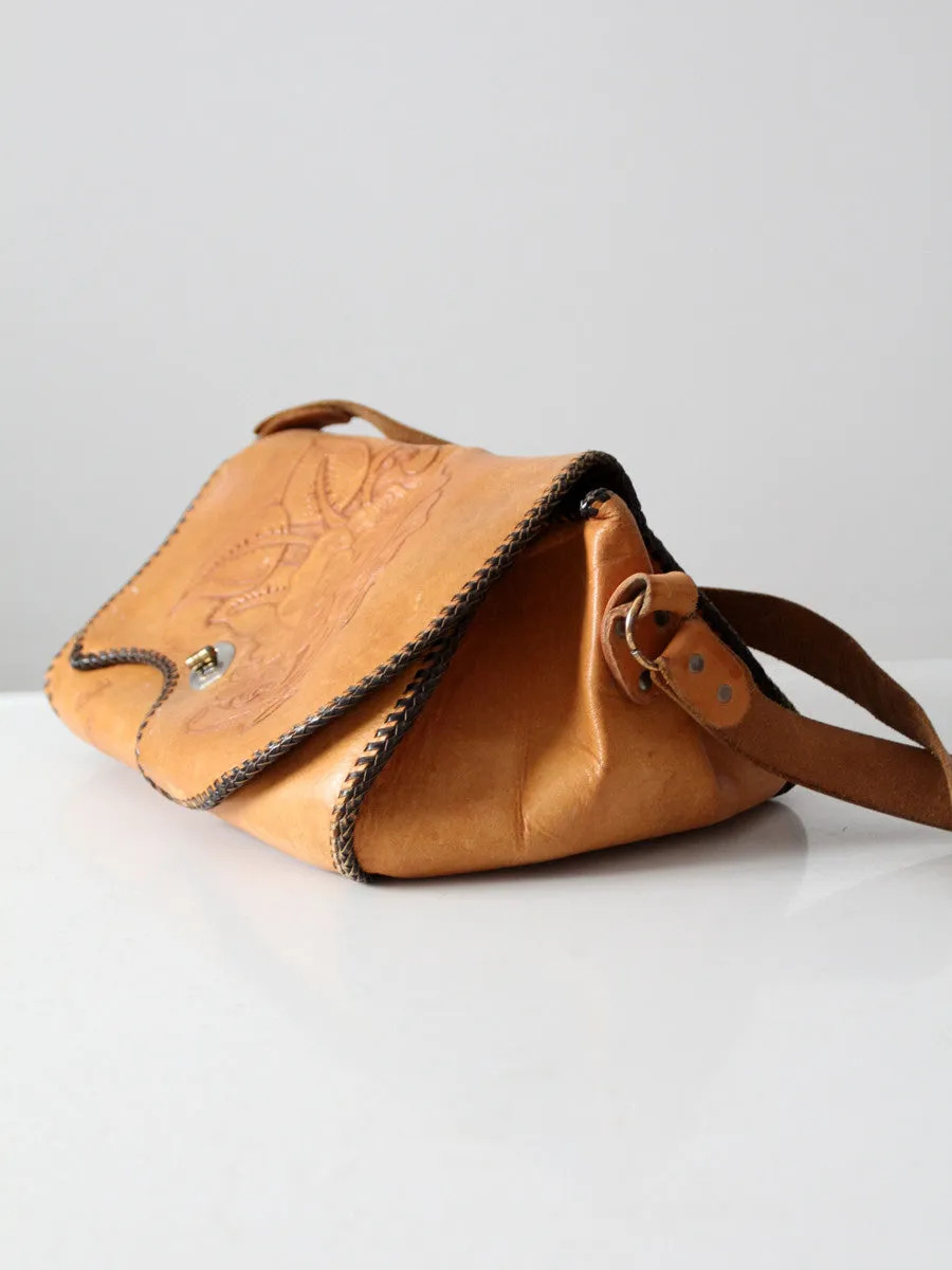 vintage 70s tooled leather satchel