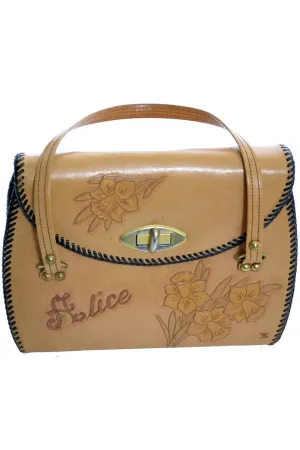 Vintage handbag 1960's handcrafted tooled leather Alice Monogram