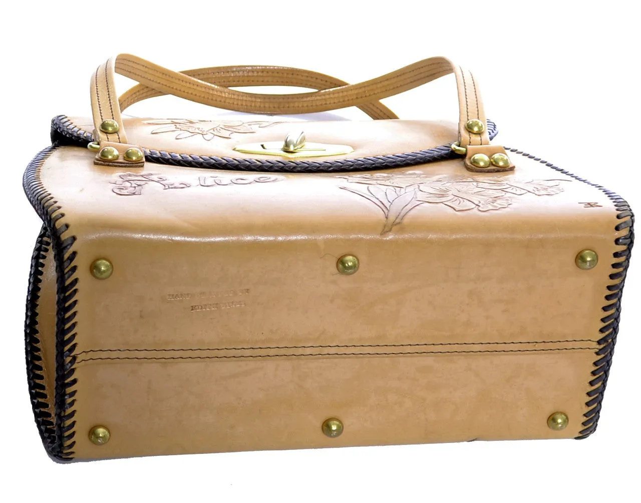 Vintage handbag 1960's handcrafted tooled leather Alice Monogram