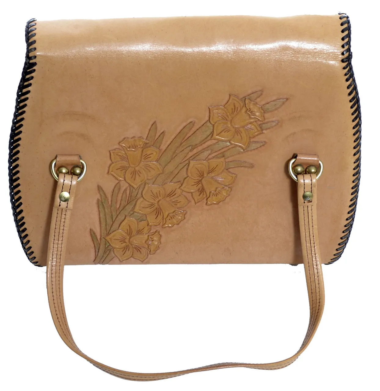 Vintage handbag 1960's handcrafted tooled leather Alice Monogram