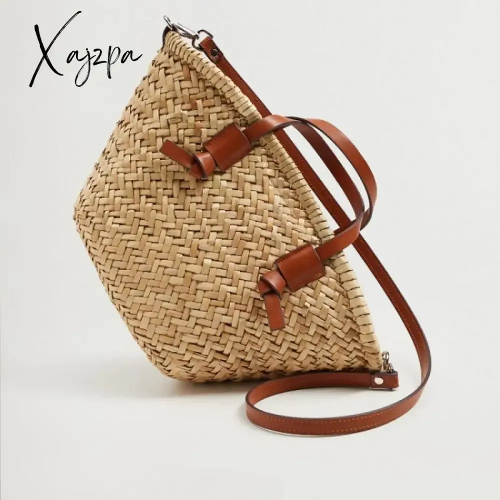 Xajzpa - Casual Wicker Woven Basket Bags Rattan Women Handbags Summer Beach Straw Large Capacity Tote Big Shoulder Crossbody Bag