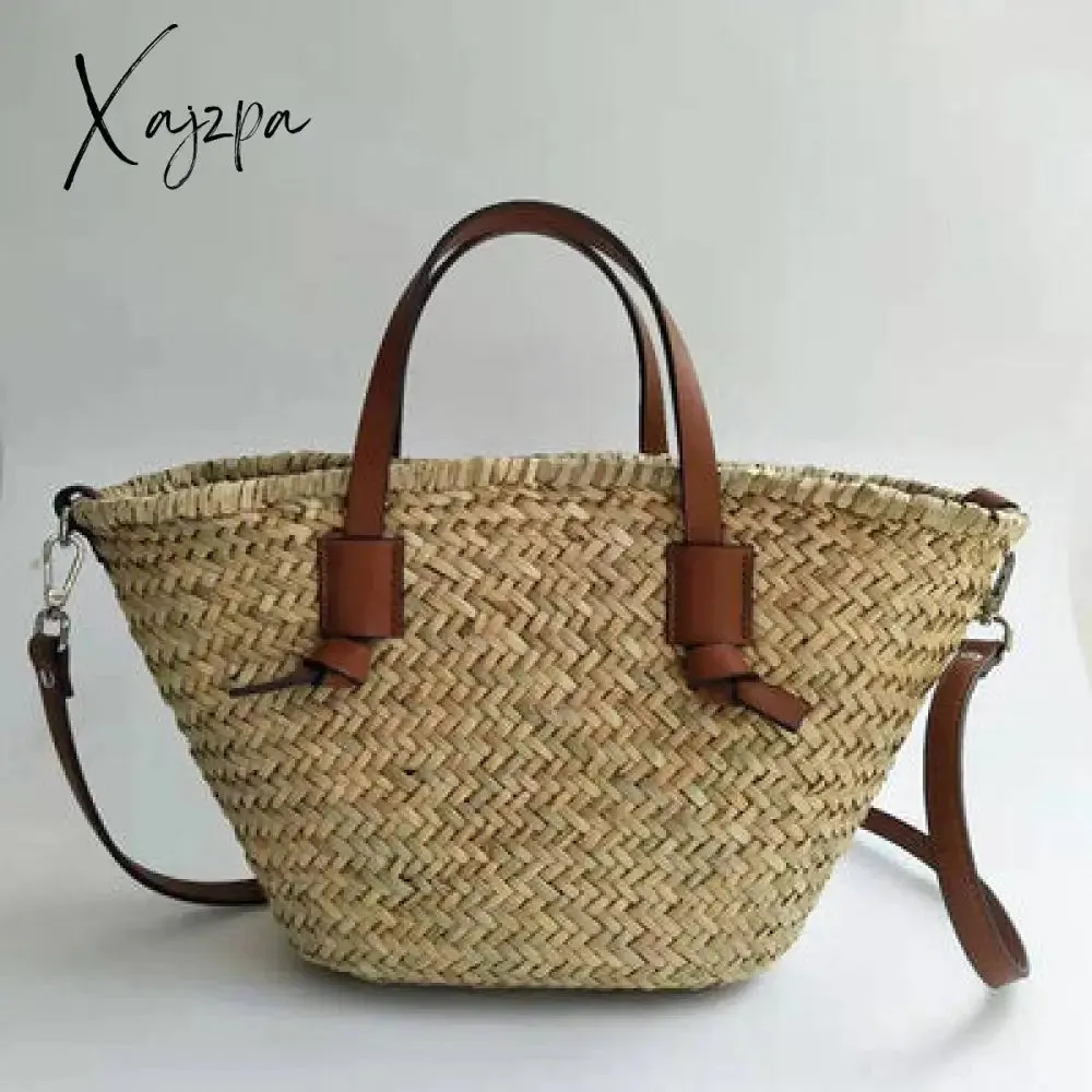 Xajzpa - Casual Wicker Woven Basket Bags Rattan Women Handbags Summer Beach Straw Large Capacity Tote Big Shoulder Crossbody Bag